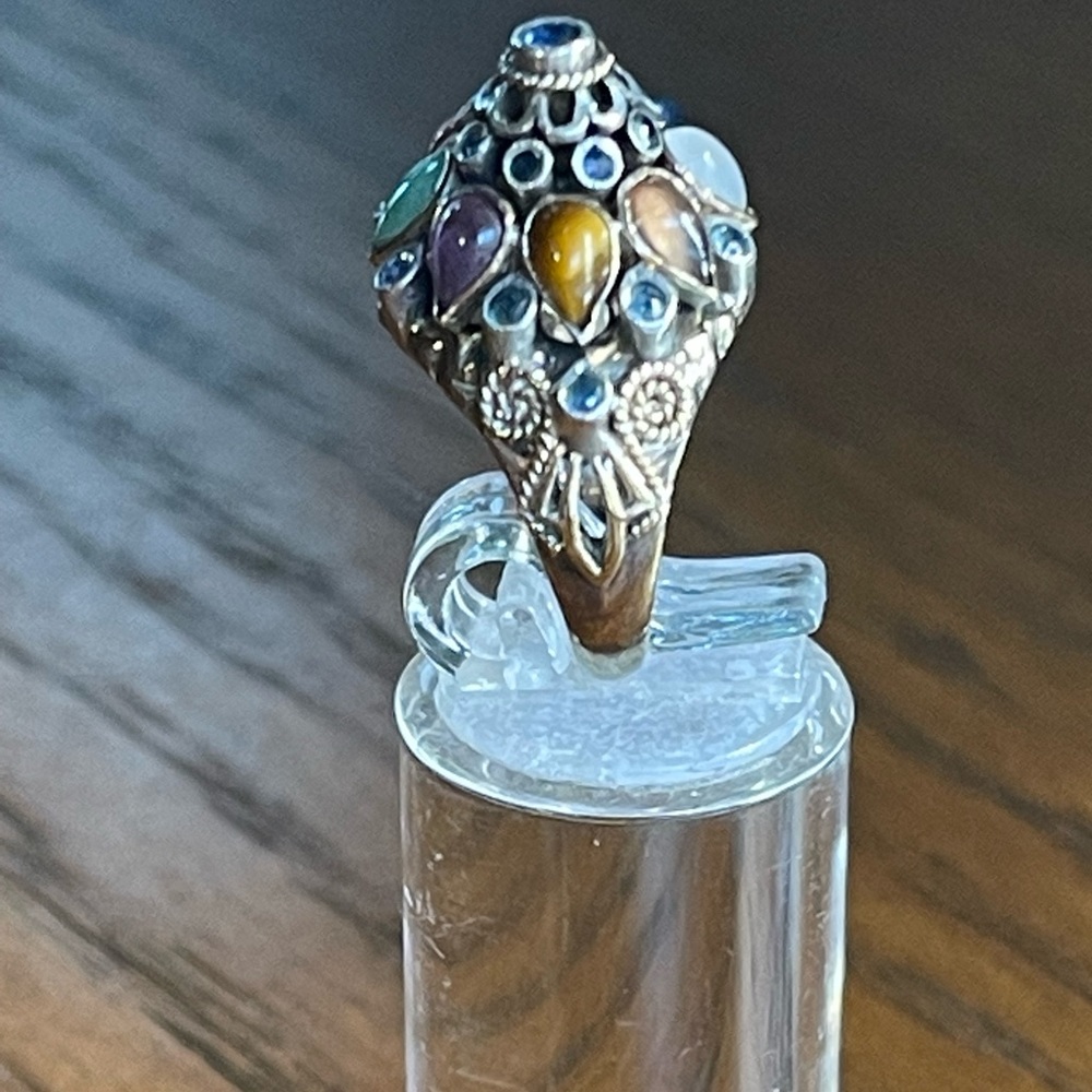 Antique 925 Blue Sapphire Princess Domed Princess Ring